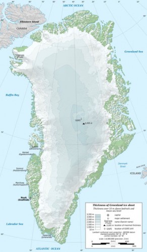 During the winter months, an ice sheet covers as much as 80% of Greenland’s landmass. Image courtesy of Eric Gaba.