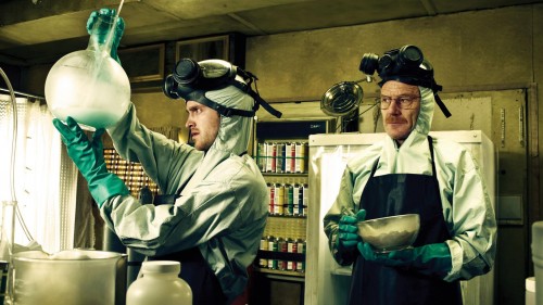 Business partners Walter White and Jesse Pinkman cook their specialty crystal methamphetamine called “Blue Sky.” This blue-tinged crystal is produced by a special formula that Walt concocts after acquiring large amount of methylamine, an important reactant that allowed the duo to produce this new, pure, and potent product.