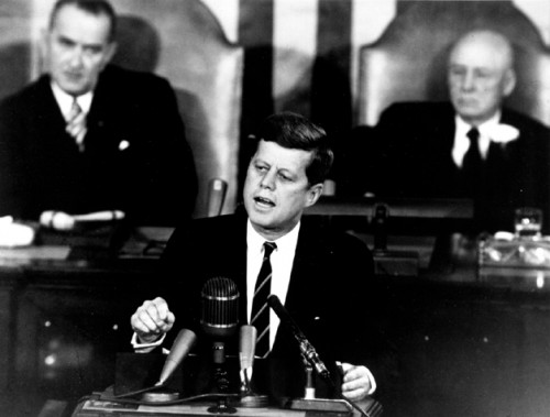 Kennedy delivers his mandate to send an American to the Moon by the end of the Decade. Courtesy of the NASA History Office.