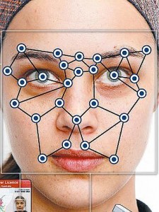 An example of how a two dimensional driver’s license photo can be analyzed by computer software to construct a three dimensional image. Based on lighting and angles, the algorithm locates key areas on the face to compare. Courtesy of Trunews.