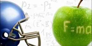 Picture of the novel Newton’s Football, the Science Behind America’s Game hardcover version. Image courtesy of the LA Times.