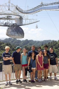 A group of students in ASTR 255 at the rim of the observatory’s collecting dish. Image courtesy of the Yale Astronomy Department.