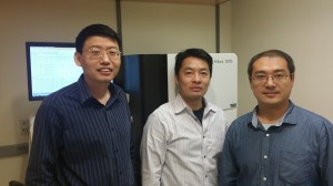 2.(From left) Tao Wu, Andrew Xiao and Yifei Liu pictured in front of their sequencing system.