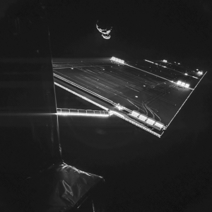 Using the CIVA camera on Philae lander, Rosetta snapped a selfie at the comet on September 7, 2014. Photo courtesy of European Space Agency (ESA).