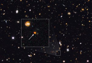 Image taken with Hubble Telescope, with an arrow pointing to Sparky. Image courtesy of NASA, ESA, Erica Nelson.