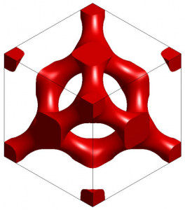 A diagram of a model single diamond photonic crystal that would exist inside the scale of a beetle or butterfly. Image courtesy of Vinod Saranathan.