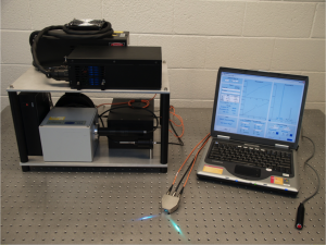 This first original setup for Raman Resonance Spectroscopy was used in Cartmel and Mayne’s 2010 study to validate the reliability of skin tests as compared to blood tests. Image courtesy of Brenda Cartmel.