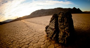 Researchers had cited everything from high-powered wind to thick ice sheets to algal films as possible mechanisms for the movement of the sailing stones in Death Valley. Image courtesy of ScienceNews 