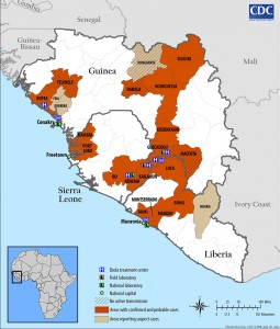 The Ebola outbreak has spread across West Africa, putting a great number of people in danger. (Courtesy of the CDC)