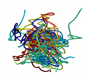 The reconstructed flight paths of midges in a single swarm. Each color represents a different individual. Photo courtesy of Professor Ouellette.