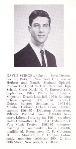 Spiegel was active member of the Yale community from 1963 to 1967, as his yearbook entry indicates. Image Courtesy of Dr. Spiegel