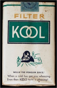 Packaging for an early brand of mentholated cigarettes highlights the pleasant nature of the smoking, as early advertisers stressed menthol’s pharmaceutical value. Image courtesy of New York Times.