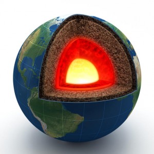 From outside to in, the internal structure of the earth consists of the crust, the mantle, the outer core, and the two-layered inner core. Image Courtesy of Science Daily.