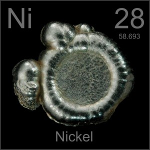 Nickel is an element on the periodic table — more specifically, it is a transition metal, and some of its properties are defined by electron orbitals rather than by protons in the nucleus. Image courtesy of periodtable.com.