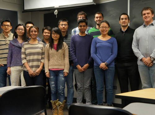 The Keten lab team stands together at Northwestern University in 2014. Robert Sinko and Sinan Keten stand first and second, respectively, from the right. Image courtesy of the Keten lab.