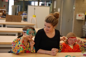 With Yale's CEID in the background, Pavco-Giaccia and two budding scientists film a scene for LabCandy's Kickstarter campaign.