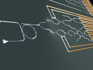 In the future, quantum chips could look as symmetric as the standard green chips in our computer today. The only difference: instead of electrons zooming around, entangled pairs of photons will do the complex calculations needed to create a better world. Image courtesy of Carsten Schuck