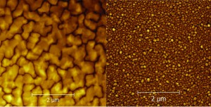 Layers of metal created through magnetron sputtering, shown up close through atomic force microscopy. Image courtesy of Wikimedia.