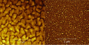 Layers of metal created through magnetron sputtering, shown up close through atomic force microscopy. Image courtesy of Wikimedia.